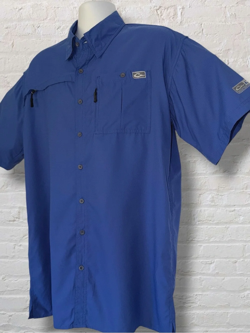 Drake Performance Fishing DPF Shirt Mens Med Blue Vented Short Sleeve Button Up - Picture 3 of 16
